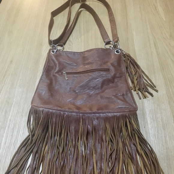 Poppie Jones Cognac Boho Fringe Studded Purse - Picture 2 of 8